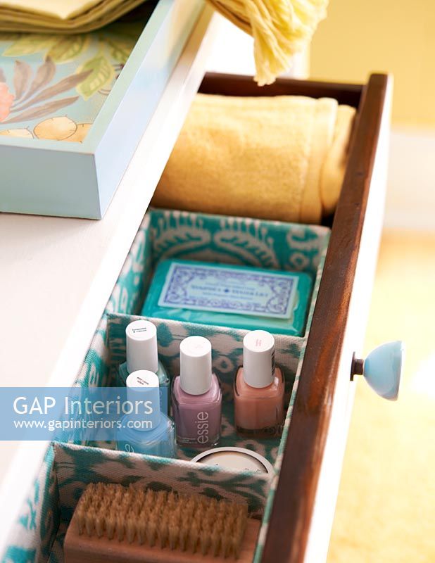 Bathroom storage drawer for toiletries and flannels 