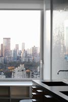 City view from contemporary bathroom