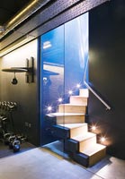 Modern stairs down to basement gym