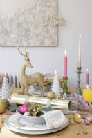 Detail of a dining table set for Christmas