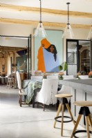 Striking modern art in open plan kitchen