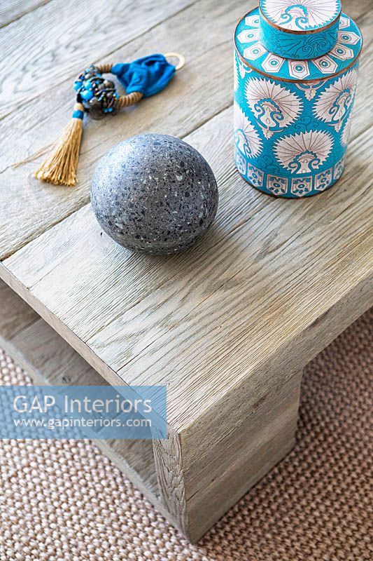 Accessories on wooden coffee table